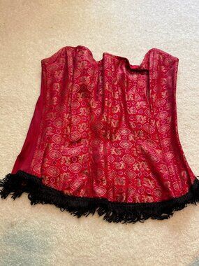 Cookie Puss red and black fringe corset top